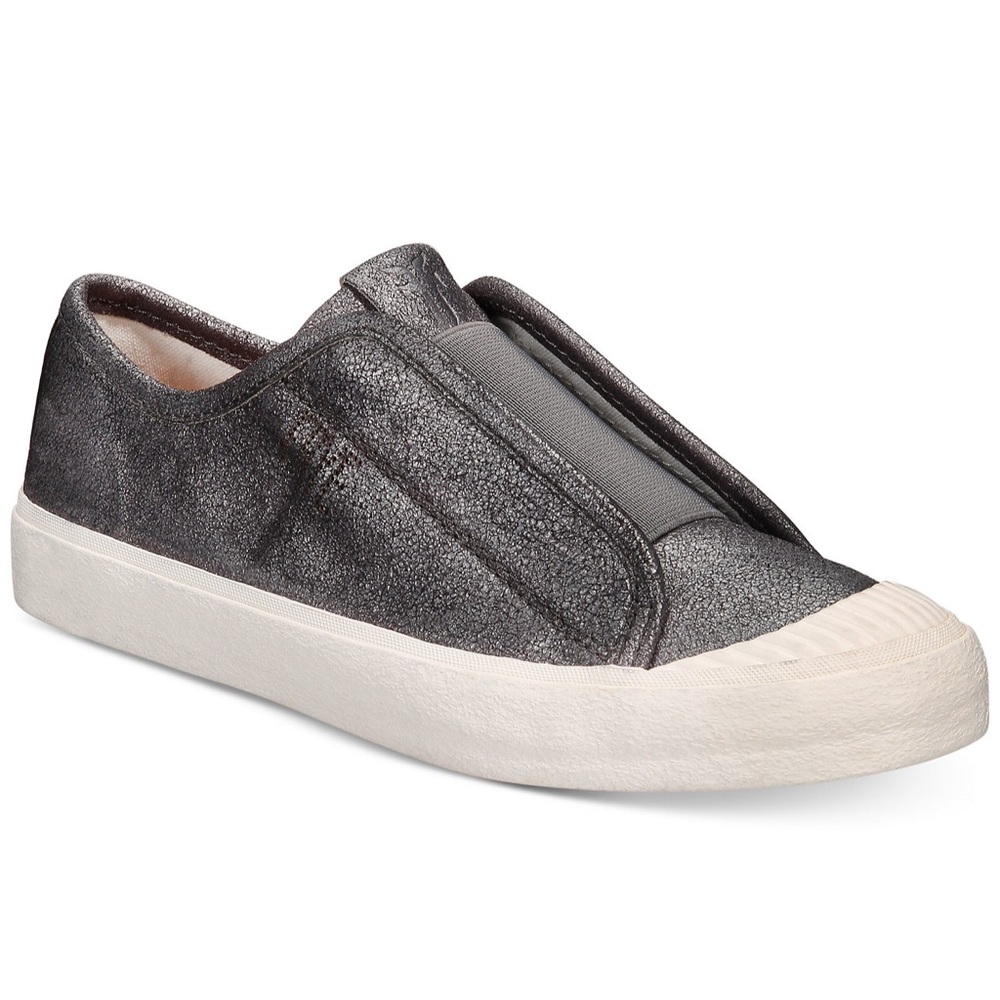 Frye Claudia Slip On Metallic Sheen Sneakers Elastic Band Grey Sz‎ 9 Boho Preppy